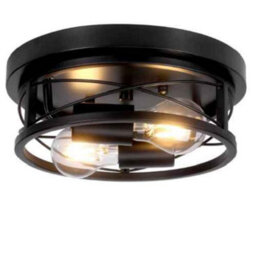 Black Round Flush Ceiling Light, Fitting For Bathroom, Kitchen, Hallway And Living Room - thumbnail 1