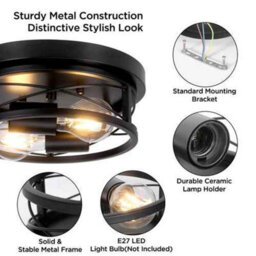 Black Round Flush Ceiling Light, Fitting For Bathroom, Kitchen, Hallway And Living Room - thumbnail 4