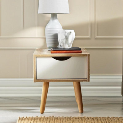 Pirlo Plush Bedside Table With Drawer Natural Brown Bedroom Furniture - image 1