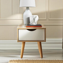 Pirlo Plush Bedside Table With Drawer Natural Brown Bedroom Furniture - thumbnail 1