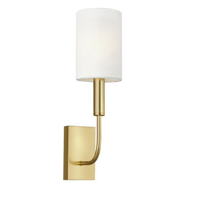 Elegant White Linen Wall Light With Burnished Brass Finish And Led Bulb - image 1