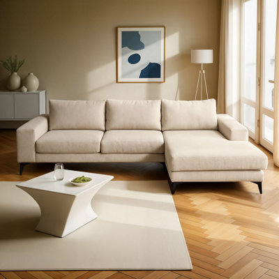 Abakus Direct Venice Corner Sofa In Cream Right Facing With Deep Seats And Extra-Wide Padded Arms - image 1