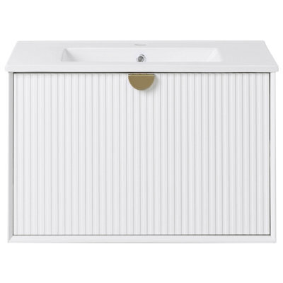 Wyld And Coco Wall Mounted Vanity Unit With Integrated Ceramic Basin White Engineered Wood 60 X 43 Cm Modern Design - image 1