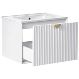 Wyld And Coco Wall Mounted Vanity Unit With Integrated Ceramic Basin White Engineered Wood 60 X 43 Cm Modern Design - thumbnail 5