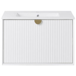Wyld And Coco Wall Mounted Vanity Unit With Integrated Ceramic Basin White Engineered Wood 60 X 43 Cm Modern Design - thumbnail 1