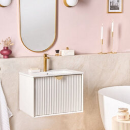 Wyld And Coco Wall Mounted Vanity Unit With Integrated Ceramic Basin White Engineered Wood 60 X 43 Cm Modern Design - thumbnail 2