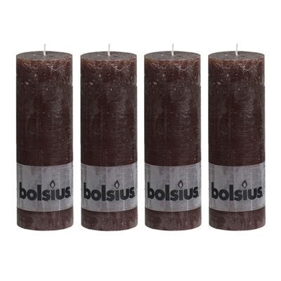 Bolsius 4Pc Dark Brown Rustic Pillar Candles 190 X 68mm