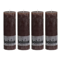 Bolsius 4Pc Dark Brown Rustic Pillar Candles 190 X 68mm