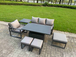 Fimous Aluminum Outdoor Dining Set Patio Dining Furniture Set Includes Chairs With 3 Footstools Side Table - thumbnail 2