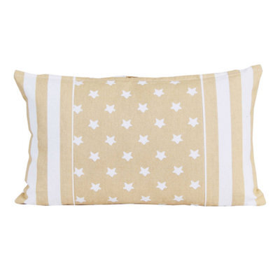 Homescapes Cotton Beige Stripe Border, Stars Rectangular Cushion Cover,30 X 50 Cm