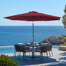 Rinse Bathrooms Outdoor Patio Garden Parasol 2.7M Sun Shade Umbrella Canopy W/crank Tilt Uv Protection Wine - thumbnail 1