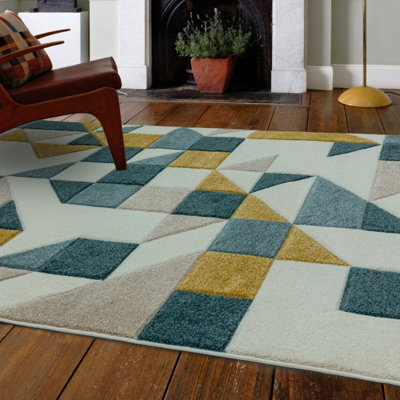 Shapes Green Geometric Modern Jute Backing Rug For Living Room Bedroom And Dining Room-80Cm X 150Cm - image 1