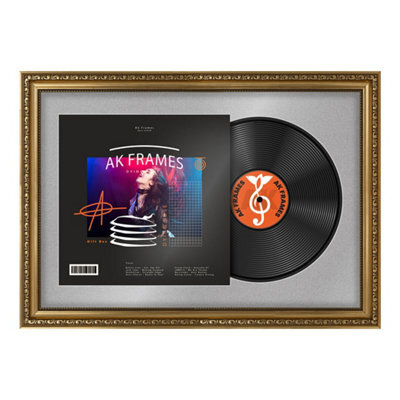 "AK Frames 25X17"" Gold Ornate Vinyl Record Frame With Silver Mount For 12 Inch Lp Cover & Disc - Overlapped Design" - image 1
