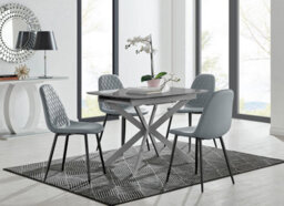 Furniturebox Uk Lira 100Cm Grey Metal Extending Dining Table & 4 Grey Corona Black Leg Chairs - thumbnail 1