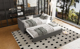 Btm 3Ft Single Upholstered Daybed 90X190Cm With Pull Out Bed Converts To Double Bed Linen Grey Easy Assembly - thumbnail 9