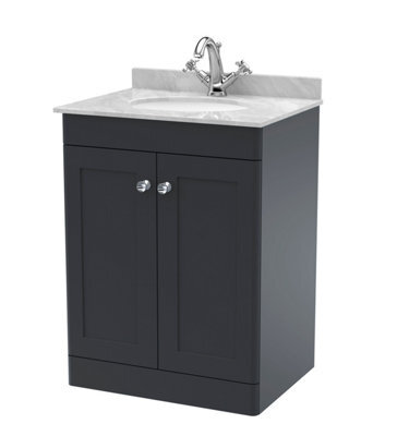 Balterley Swynnerton Traditional 2 Door Floor Standing Vanity Unit With Marble Basin, Dark Grey, 600mm - image 1