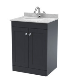 Balterley Swynnerton Traditional 2 Door Floor Standing Vanity Unit With Marble Basin, Dark Grey, 600mm - thumbnail 1