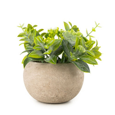 Candlelight 12Cm Herb Pot With Artificial Plant In Pale Grey Ceramic Pot - image 1