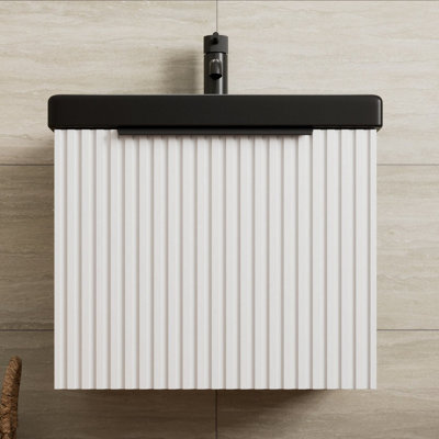 Affine Fluted 500mm Bathroom Vanity Unit Basin Wall Hung Cupboard Soft Close Matt White - image 1