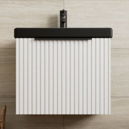 Affine Fluted 500mm Bathroom Vanity Unit Basin Wall Hung Cupboard Soft Close Matt White - thumbnail 1