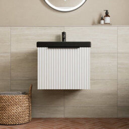 Affine Fluted 500mm Bathroom Vanity Unit Basin Wall Hung Cupboard Soft Close Matt White - thumbnail 2