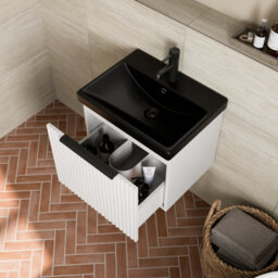 Affine Fluted 500mm Bathroom Vanity Unit Basin Wall Hung Cupboard Soft Close Matt White - thumbnail 4