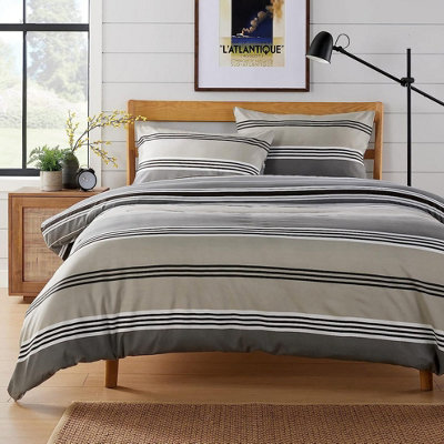 Harlow Stripes Printed Duvet Set In Grey - Double