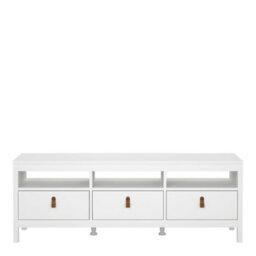 Wyld Haus Wildberry Matt White Tv Unit - 3 Drawers With Leather Handles - thumbnail 4