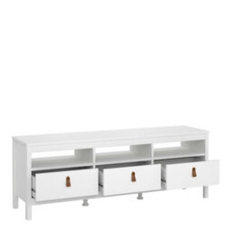 Wyld Haus Wildberry Matt White Tv Unit - 3 Drawers With Leather Handles - thumbnail 6