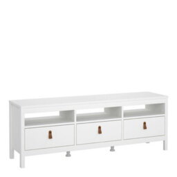 Wyld Haus Wildberry Matt White Tv Unit - 3 Drawers With Leather Handles - thumbnail 3
