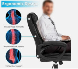 Office Chair Pu Leather Desk Chair Computer Swivel Chair With Back Support Black - thumbnail 5