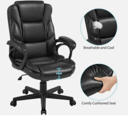 Office Chair Pu Leather Desk Chair Computer Swivel Chair With Back Support Black - thumbnail 4