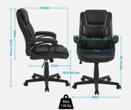 Office Chair Pu Leather Desk Chair Computer Swivel Chair With Back Support Black - thumbnail 3