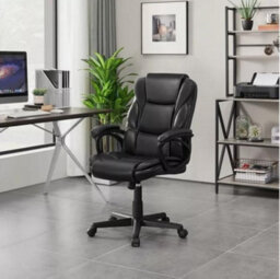 Office Chair Pu Leather Desk Chair Computer Swivel Chair With Back Support Black - thumbnail 2