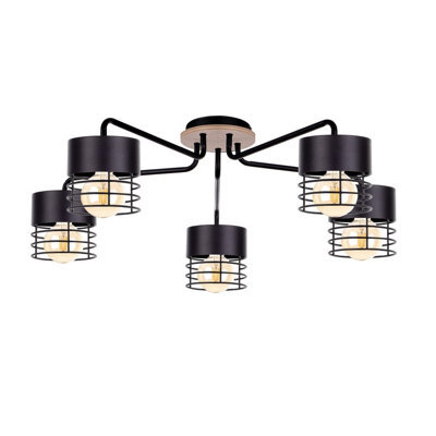 Luminosa Lighting Luminosa Casa Multi Arm Semi Flush Ceiling Light Black, Wood, 70Cm, 5X E27