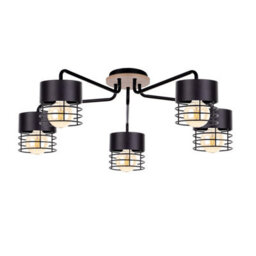 Luminosa Lighting Luminosa Casa Multi Arm Semi Flush Ceiling Light Black, Wood, 70Cm, 5X E27