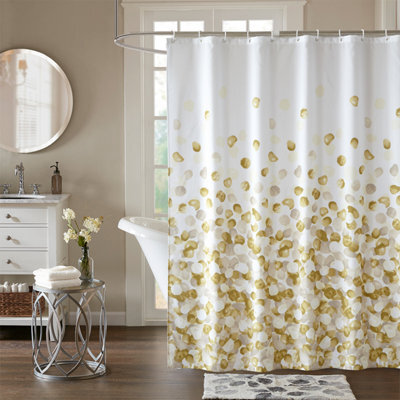 Neel Blue Golden Petals Polyester Shower Curtain, Water-Resistant Bathroom Curtain With 12 Hooks - 180X180Cm - image 1