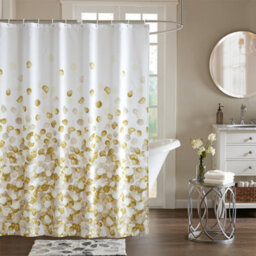 Neel Blue Golden Petals Polyester Shower Curtain, Water-Resistant Bathroom Curtain With 12 Hooks - 180X180Cm - thumbnail 8