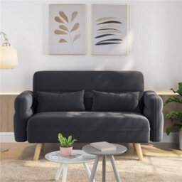 Yaheetech Mid-Century Modern Small Fabric Loveseat Sofa With Lumbar Pillows, Dark Grey - thumbnail 1