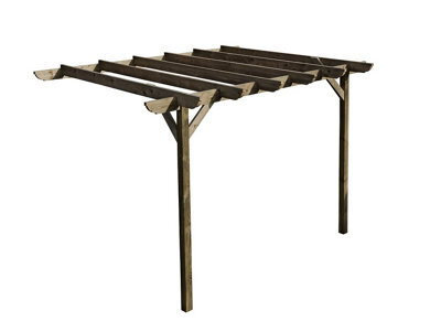 Arbor Garden Solutions Lean To Wooden Garden Pergola Kit - Corbel Design Wall Mounted Gazebo, 1.8M X 3.6M (Rustic Brown Finish) - image 1