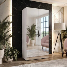 Arte Sandi Iii Hinged Door Wardrobe 100Cm - White Compact Mirrored Wardrobe With Rail And Shelf - thumbnail 1