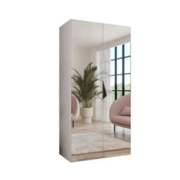 Arte Sandi Iii Hinged Door Wardrobe 100Cm - White Compact Mirrored Wardrobe With Rail And Shelf - thumbnail 2