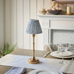 Luminosa Lighting Luminosa Burley Rechargeable Brushed Aged Brass Plate Table Lamp With Shell Bay Blue Fabric Leaf Shade 16Cm Integrated Led - thumbnail 3