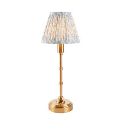 Luminosa Lighting Luminosa Burley Rechargeable Brushed Aged Brass Plate Table Lamp With Shell Bay Blue Fabric Leaf Shade 16Cm Integrated Led - thumbnail 1
