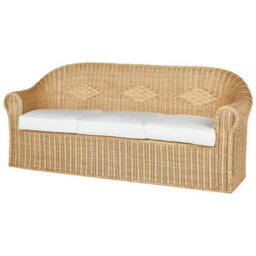 Wyld and Coco Verdantnest 5 Seater Garden Sofa Set - Natural Rattan With White Cotton Cushions, 3-Seater + 2 Armchairs + Oval Coffee Table - thumbnail 7