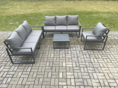 Fimous Aluminium 7 Seater Outdoor Garden Furniture Lounge Sofa Set With Square Coffee Table Chair Dark Grey - image 1