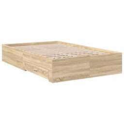 Berkfield Modern Bed Frame Sonoma Oak 140X200 Cm Engineered Wood - thumbnail 7