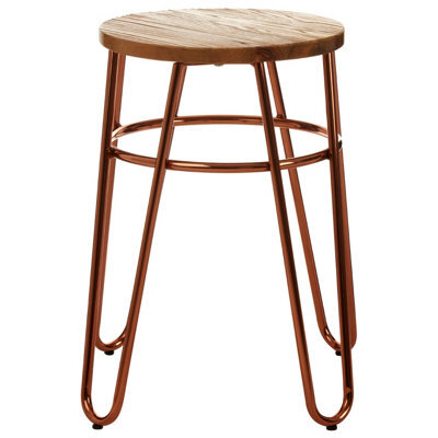 Orsina Lightweight Rose Gold Metal And Elm Wood Round Stool, Small Hairpin Stool, Sturdy Stool For Lounge, Bedroom - image 1