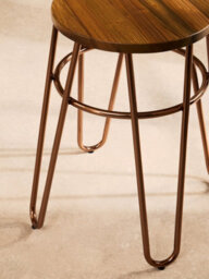 Orsina Lightweight Rose Gold Metal And Elm Wood Round Stool, Small Hairpin Stool, Sturdy Stool For Lounge, Bedroom - thumbnail 7