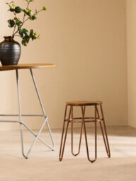 Orsina Lightweight Rose Gold Metal And Elm Wood Round Stool, Small Hairpin Stool, Sturdy Stool For Lounge, Bedroom - thumbnail 6